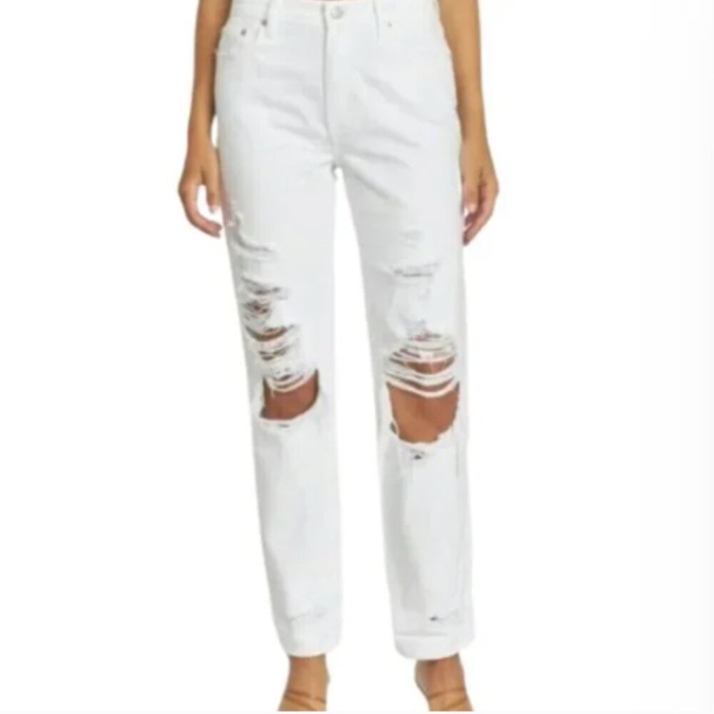 Pistola Women's White Presley‎ High Rise Relaxed Roller Ankle Jeans Size 25 NEW